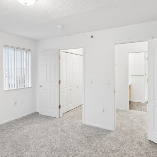vacant bedroom with white walls