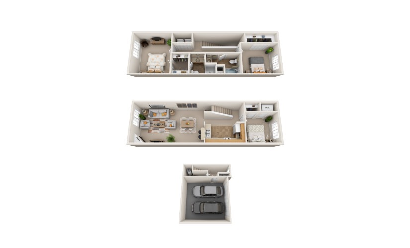 C1 - 3 bedroom floorplan layout with 2 bathrooms and 1502 square feet