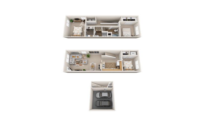 C2 - 3 bedroom floorplan layout with 2 bathrooms and 1516 square feet